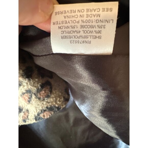 Luij Womens Leopard Print Wool Blend Coat With Satin Lining & Button Closure - Picture 5 of 7